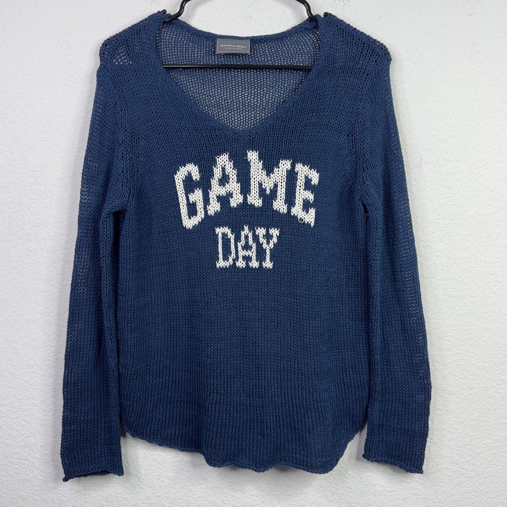 Wooden Ships Sweater Women XS/S Blue Game‎ Day Open Knit Sporty Lounge Coastal